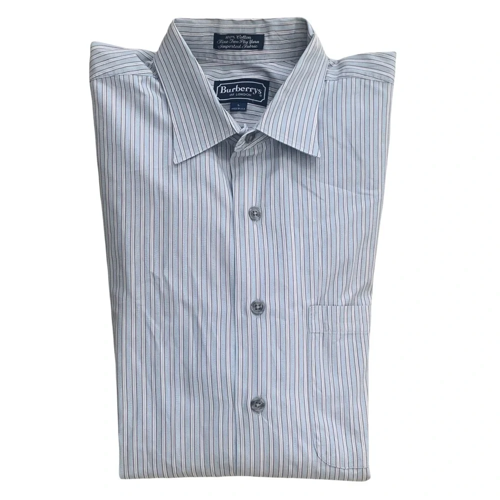 Vintage Burberrys of London Sky Blue Striped Button Down‎ Shirt Size Large